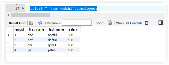 Aurora to Redshift - Select From Redshift Employee