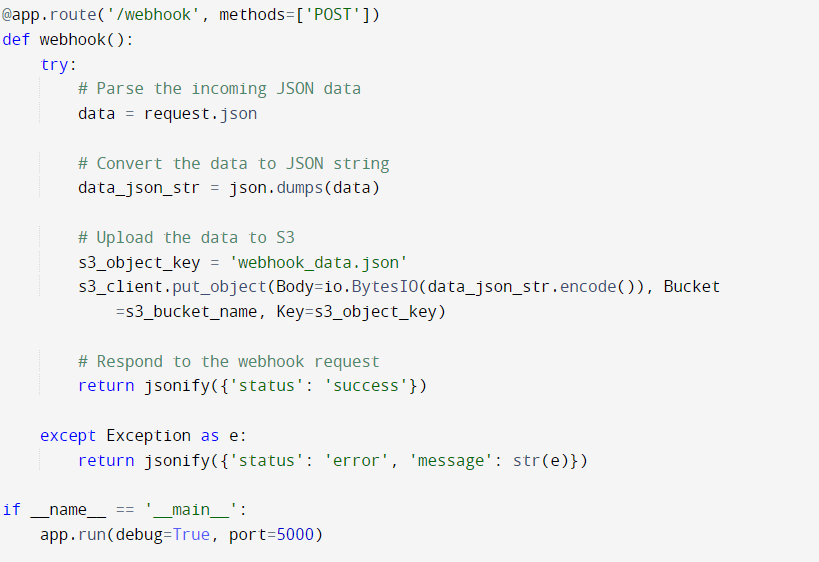 webhooks to snowflake - Webhook Snowflake code