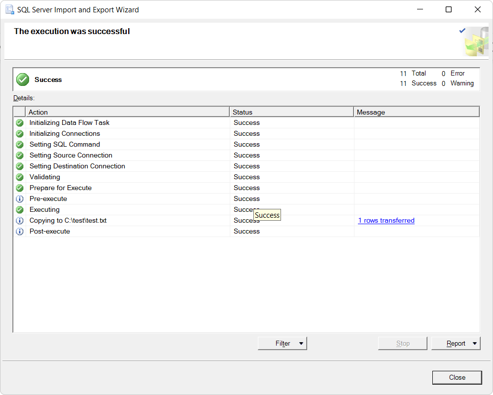 SQL Server to MariaDB - Execution Successful 