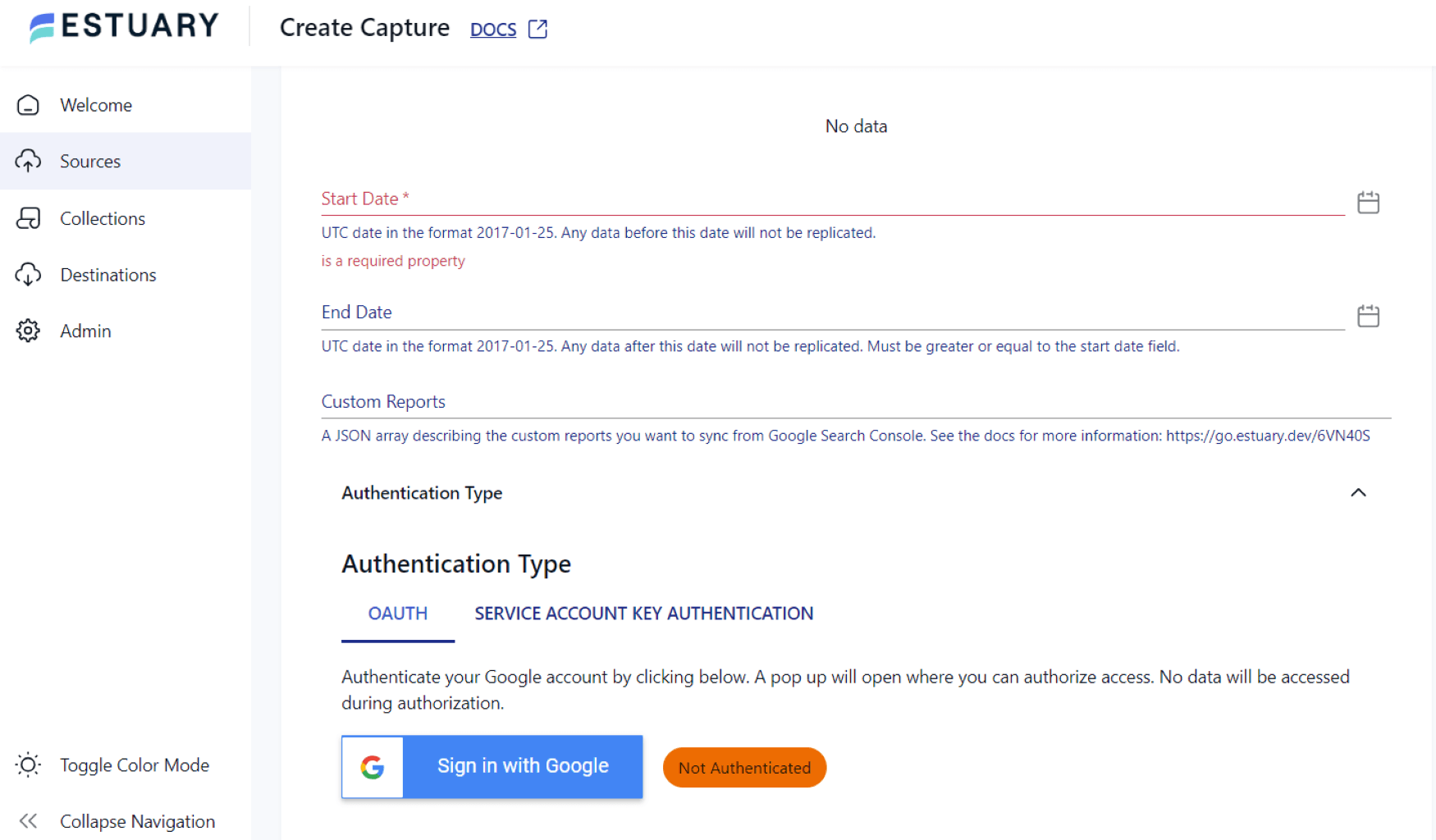 GSC to BQ - authentication type