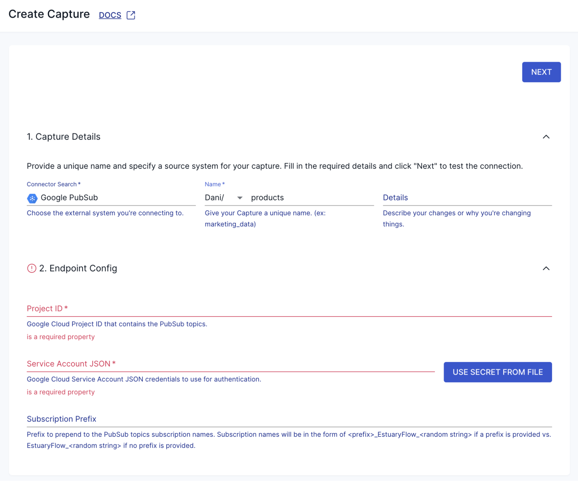 BigQuery Continuous Queries - Configure Pub/Sub Capture Connector