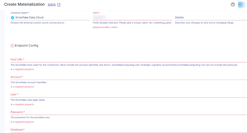 Dynamodb to Snowflake - Materialization Details