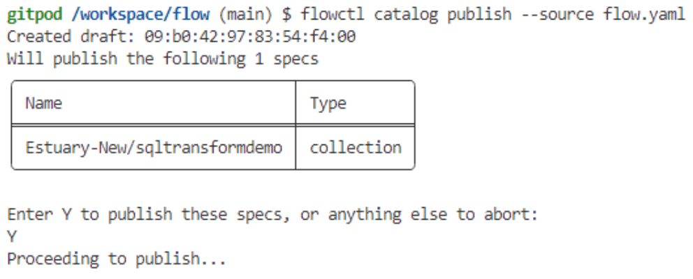 streaming sql - catalog publish