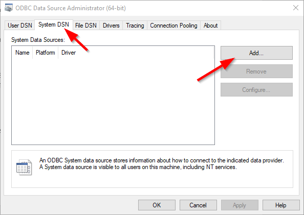 mongodb to sql server - system dsn