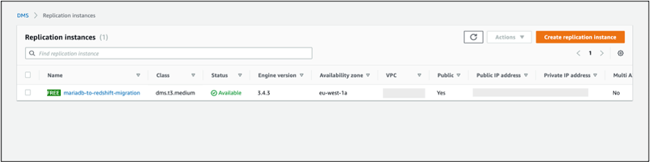 MariaDB to Redshift - DMS Step 1 - Replication Instances