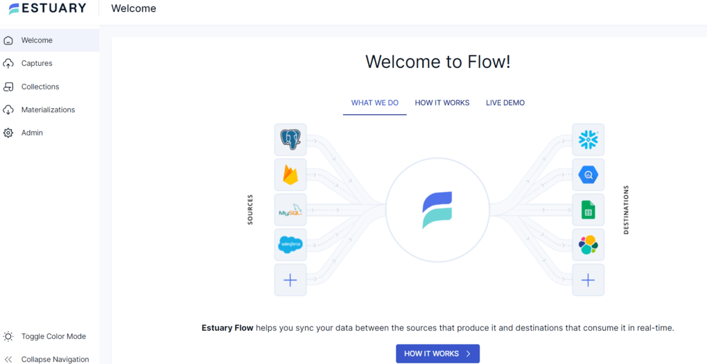 kafka to snowflake -Estuary dashboard