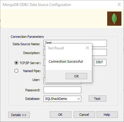 mongodb to sql server - connection successful